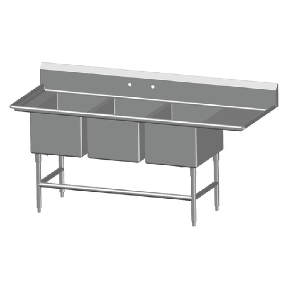 SPG 3SL20-RD24 - Universal Stainless Sink, Three Compartment, 24" Right-hand Drainboard