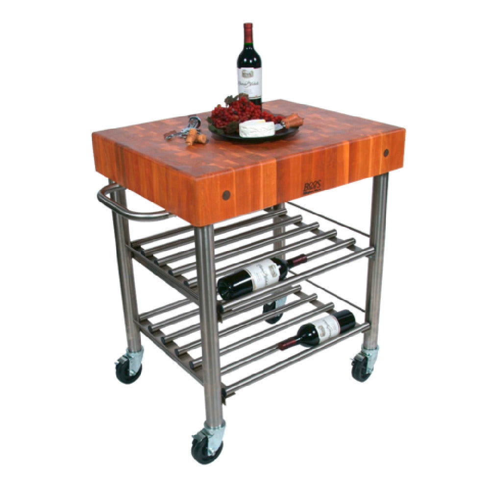 John Boos CHY-CUCD15WC Cucina D'Amico Wine Cart 30"W X 24"D X 35-1/2"H 5" Thick End Grain Top