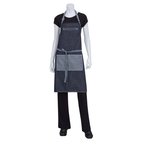 Chef Works AB034-IBL-0 Manhattan Bib Apron 34"L X 30"W Reversible Fabric Ties And Pockets