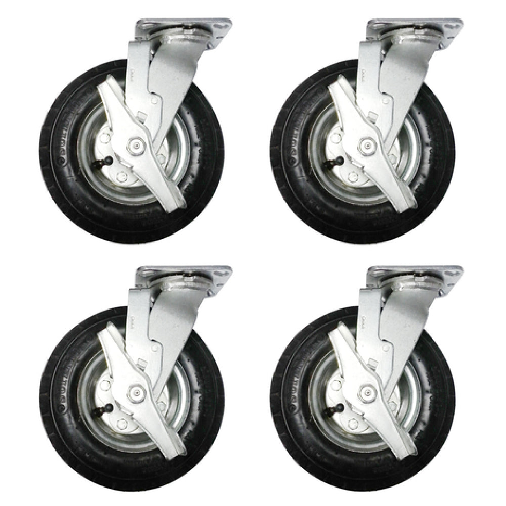 Cadco PW-4 Outdoor Pneumatic Wheels Kit Set Of (4) 6" Dia. Black Rubber Wheels With Steel Locks And Hardware