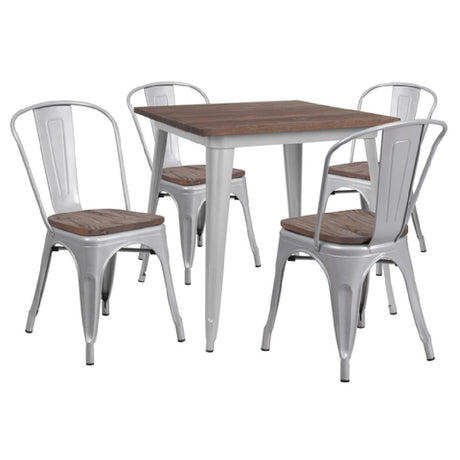 Flash Furniture CH-WD-TBCH-4-GG Table And Chair Set (1) 31-1/2" Square Table (4) Stackable Chairs