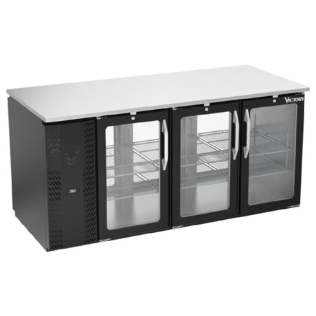 Victory VBB72HC-G-PT-B - Pass-Thru Back Bar Refrigerator, Three-section, 72"W X 32-3/4”D X 34"H