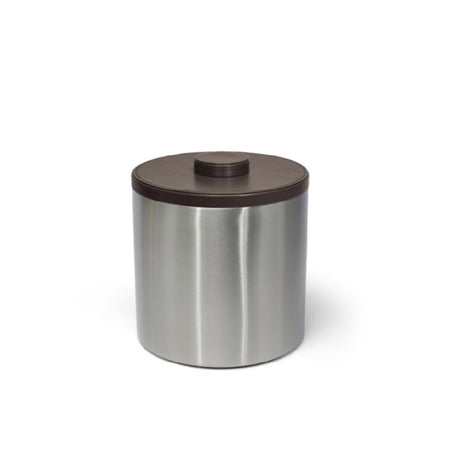 FOH RIB035BSS21 3qt Round Brushed Stainless Ice Bucket Silver With Brown Lid