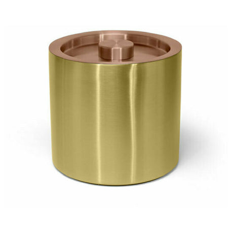 FOH RIB075GOS21 3qt Round Brushed Stainless Ice Bucket Matte Brass With Rose Gold Lid