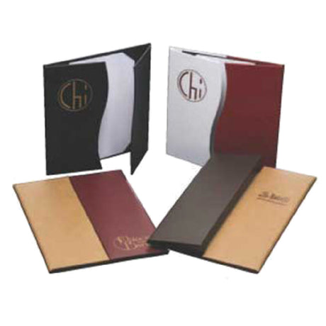 Menu Solutions K080BD Menu Cover Holds 4-1/4" X 14" Inserts Quad Panel Booklet With 6 Views