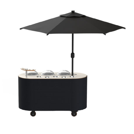 Steelite MGCOVC01VXBB - Oval Gelato Cart With Vanilla Top, Black Cover, And Black Umbrella