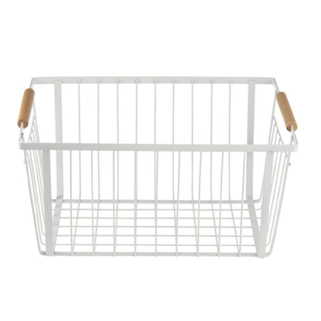 Tablecraft 11787 Storage Basket 14-1/2"W X 10-1/4"D X 7-1/4"H Powder Coated Steel With Wooden Handles