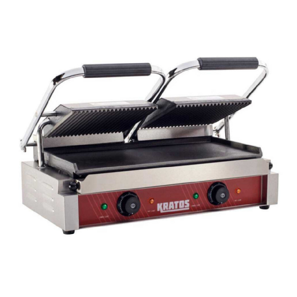 Hubert 48672 - Kratos® Commercial Double Panini Grill, 18.7"X9" Plate, Grooved Top And Smooth Bottom Plate