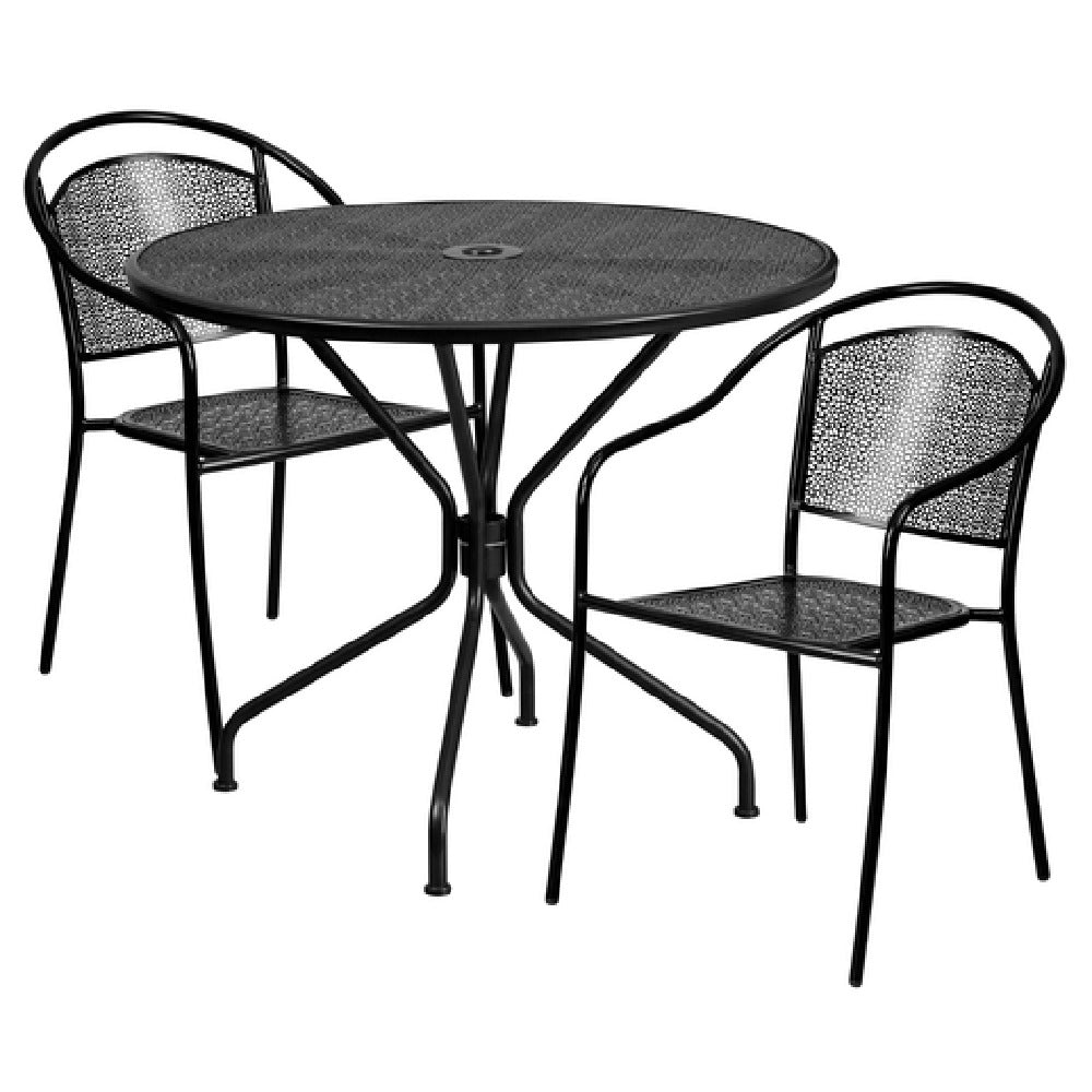 Flash Furniture CO-35RD-03CHR2-BK-GG Patio Table Set Includes (1) Table: 35-1/4" Dia. X 28-3/4"H