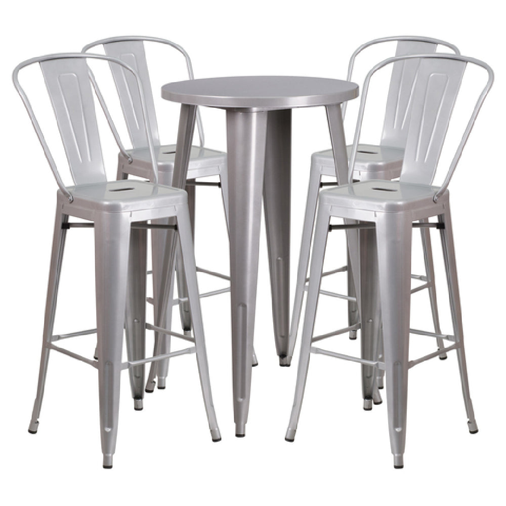 Flash Furniture CH-51080BH-4-30CAFE-SIL-GG Table And Bar Stool Set Includes (1) 24" Dia. X 41"H Table