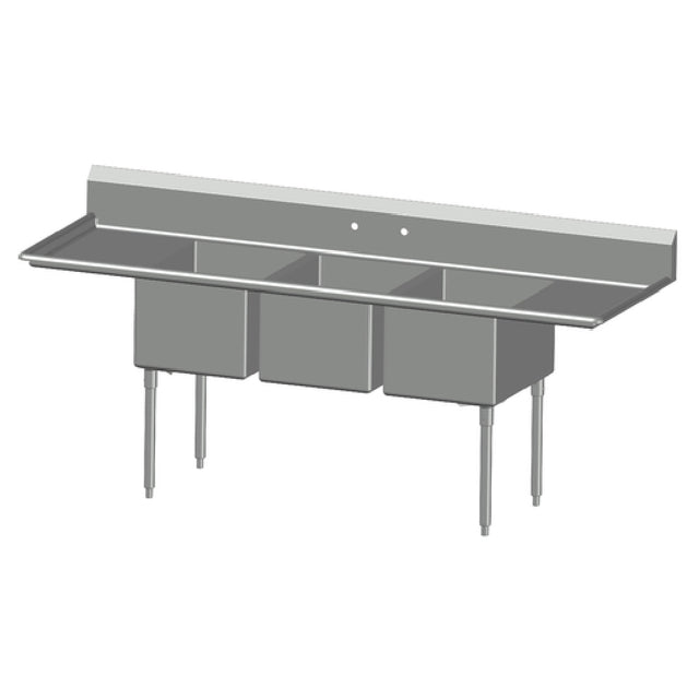 SPG 3N1618-2D24 - Universal Stainless Sink, Three Compartment, 24" Left & Right-hand Drainboards