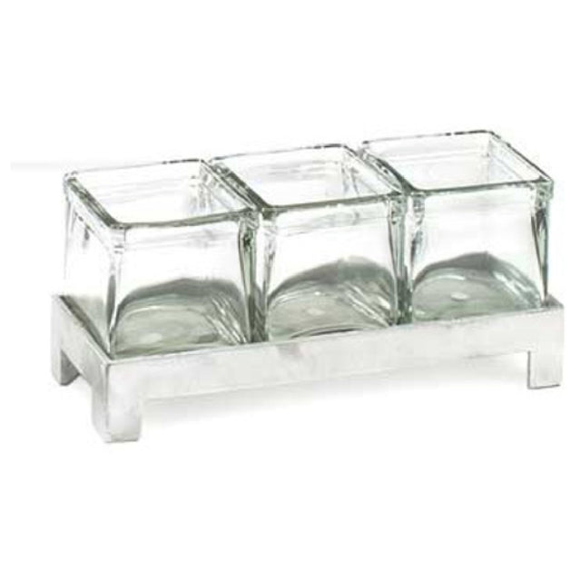 Cal Mil 1560-2 Jar Display 12"W X 4-1/4"D X 2"H (3) Glass 4" X 4" Jars