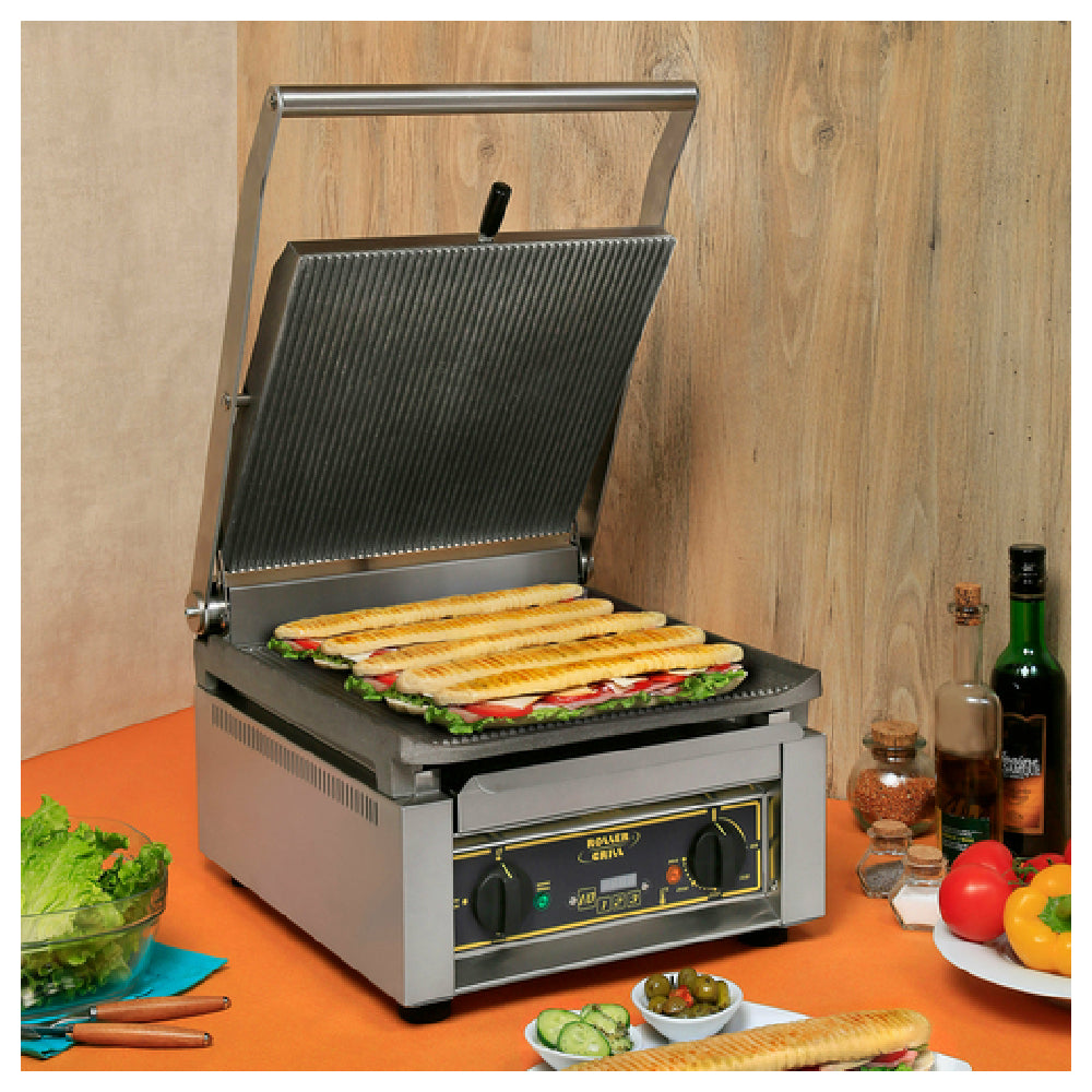 Equipex PANINI XL/1_GTB Roller Grill Panini Grill Cast Iron Grooved Top & Grooved Bottom Griddle Plates