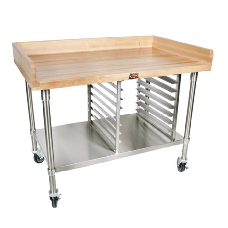 John Boos BAK01 Bakery Prep Table 48"W X 30"D X 39"H Overall Size 1-3/4" Thick Edge Grain Top With 4" Coved Riser On Back & Both Ends