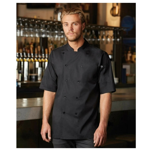 Chef Works K150-BLK-S Men's Bistro Chef Coat Double-breasted Short-sleeves