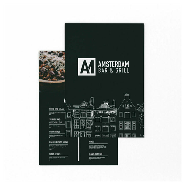 Risch SYNTHETIC-MENU-2V 4.25X11 Waterproof Tear-Proof Paper 4-1/4" X 11" Printed Front And Back With Black & White Or Full Color Digital Art Files