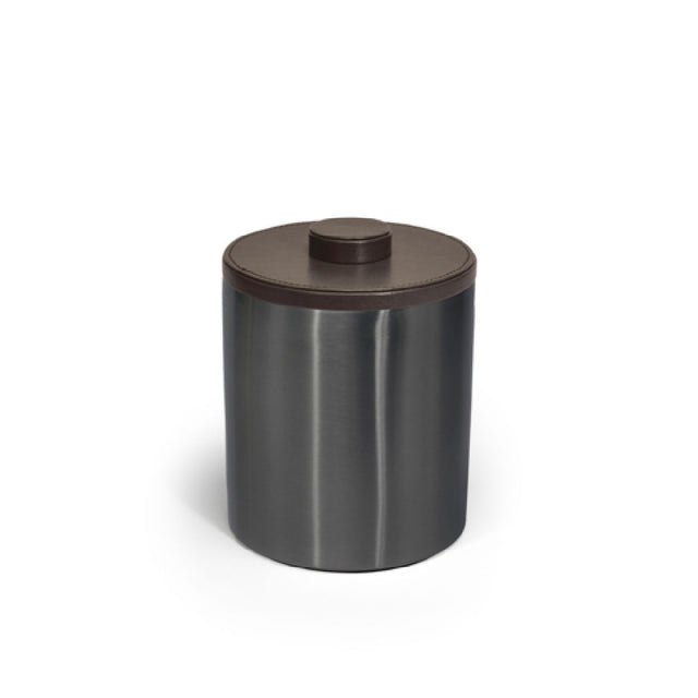 FOH RIB066BKS21 2qt Round Stainless Ice Bucket Matte Black With London Brown Lid