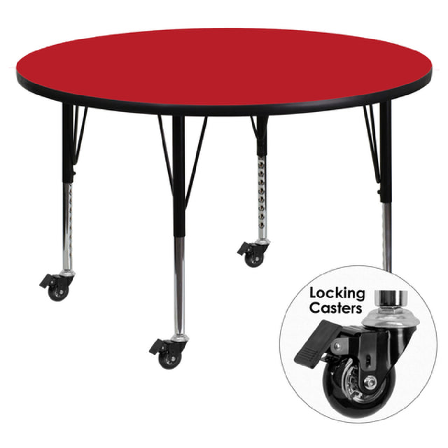 Flash Furniture XU-A48-RND-RED-H-P-CAS-GG Activity Table 48" Dia. X 17-1/2" To 25-1/2" Adjustable Height