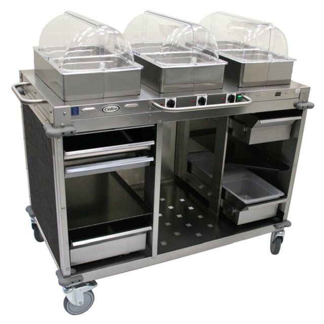 Cadco CBC-HHH-L3-4 MobileServ® Mobile Hot Buffet Cart (3) Hot Full Size Buffet Servers