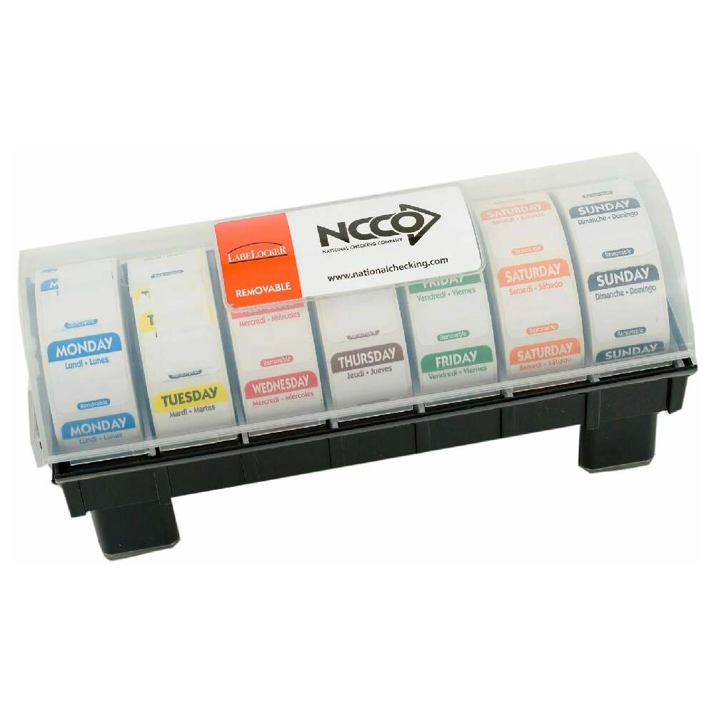 NatlChec R1KIT - LABELOCKER™ Label Dispenser Kit, Plastic Label Dispenser, Includes (7) Rolls Of 1" Removable Day-of-the-week Labels