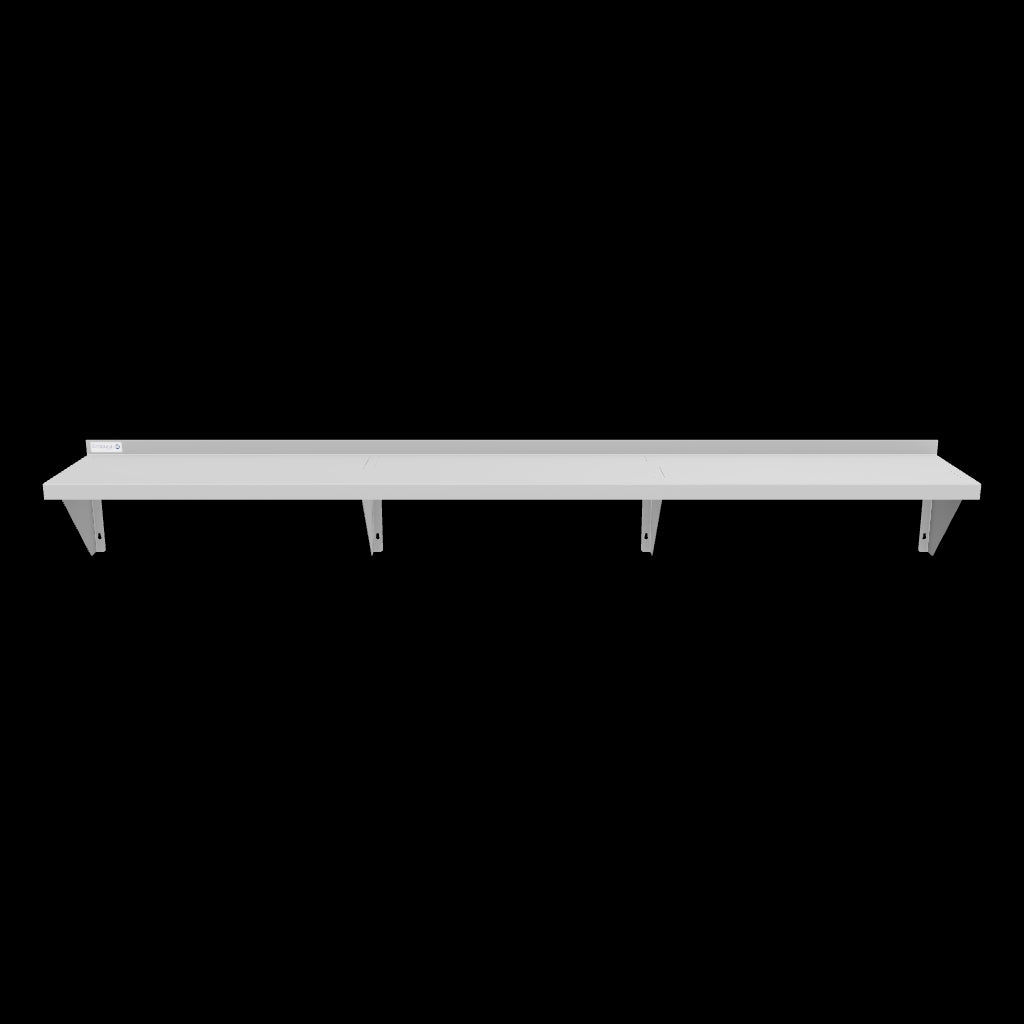 Media: Empura Stainless 1284WS18G Wall Mount Storage Shelf 84"W X 12"D X 13"H Standard Duty 18 Gauge 430 Stainless Steel Shelf And Brackets