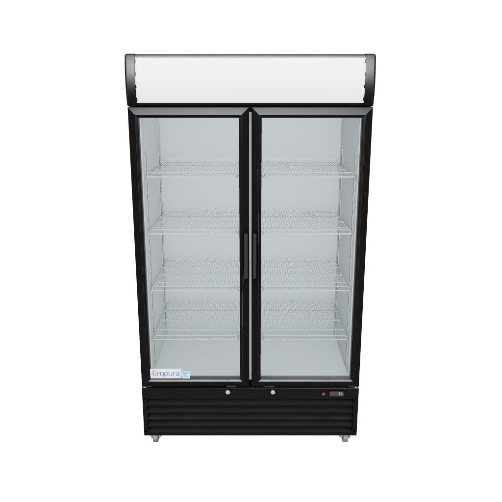 Black Swing Glass 2 Door Merchandiser Refrigerator