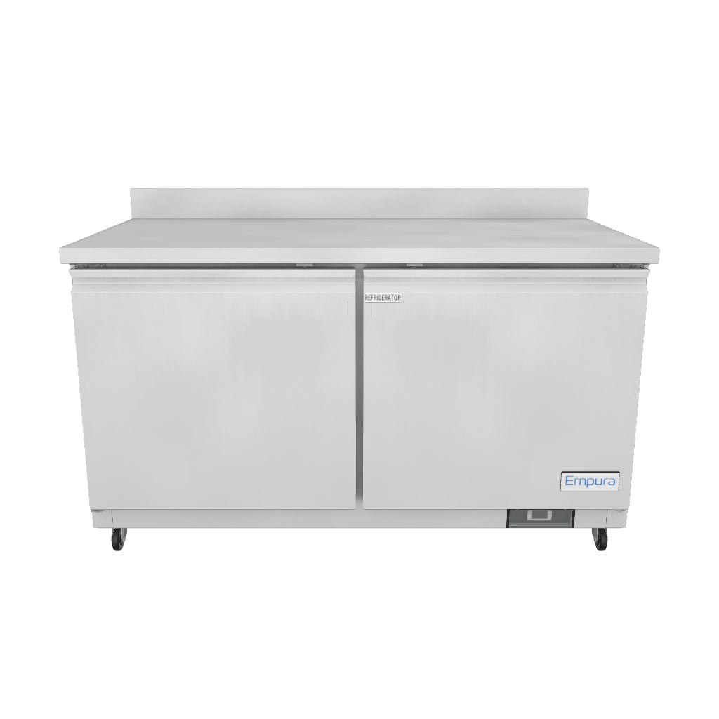 Empura Refrigeration E-KUC60W Undercounter Reach-In Refrigerator Work Top 2 Swing Solid Doors