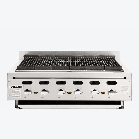 Vulcan commercial gas charbroiler with multiple burners and stainless steel body for high-performance grilling